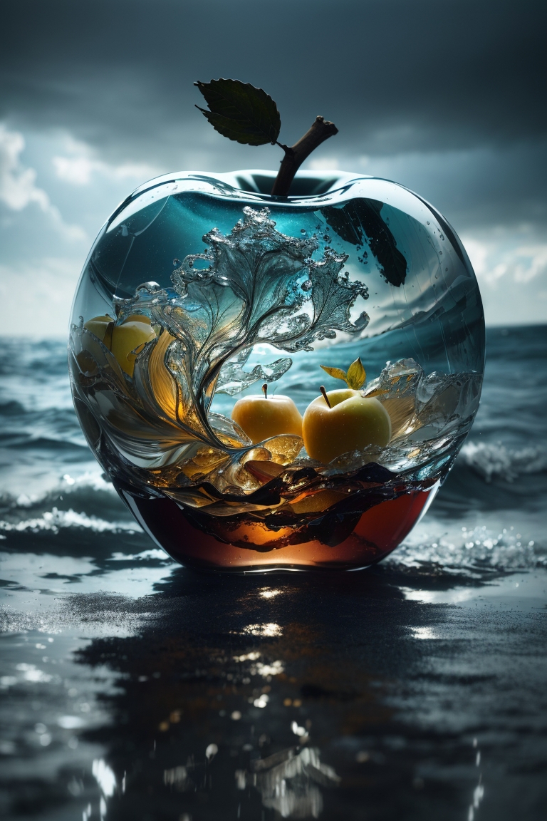 lovely double exposure image by blending together a stormy sea and a glass apple.&hellip;