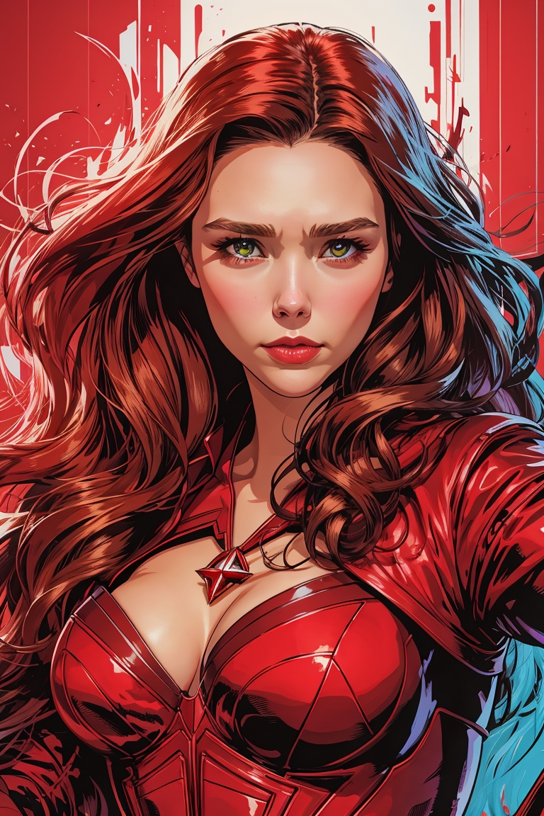 midshot, cel-shading style, centered image, ultra detailed illustration of Scarlet Witch from Marvel, posing,&hellip;