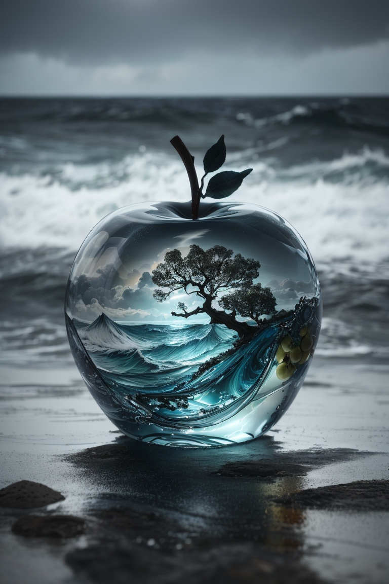 lovely double exposure image by blending together a stormy sea and a glass apple.&hellip;