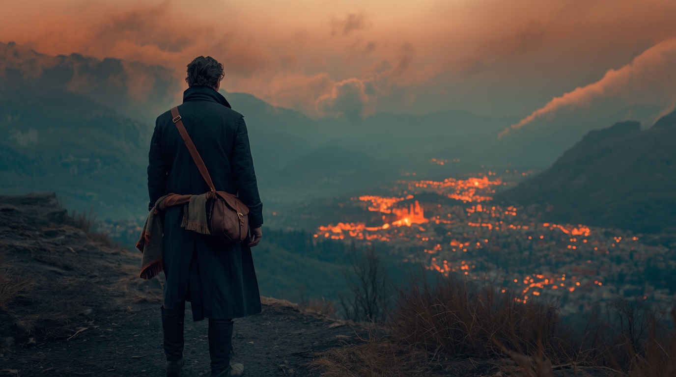 A lone traveler seen from behind