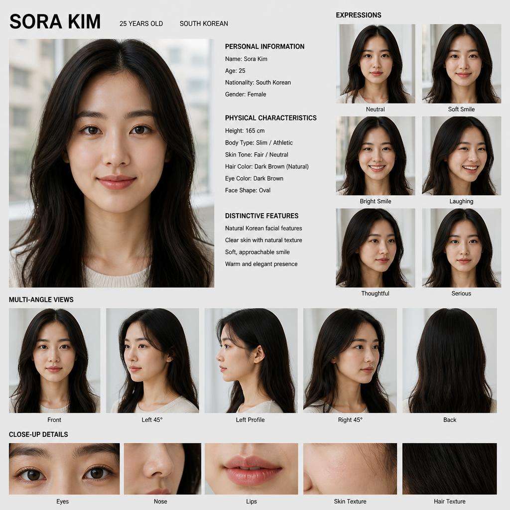 MASTER CHARACTER REFERENCE &mdash; KOREAN WOMAN Create a highly realistic