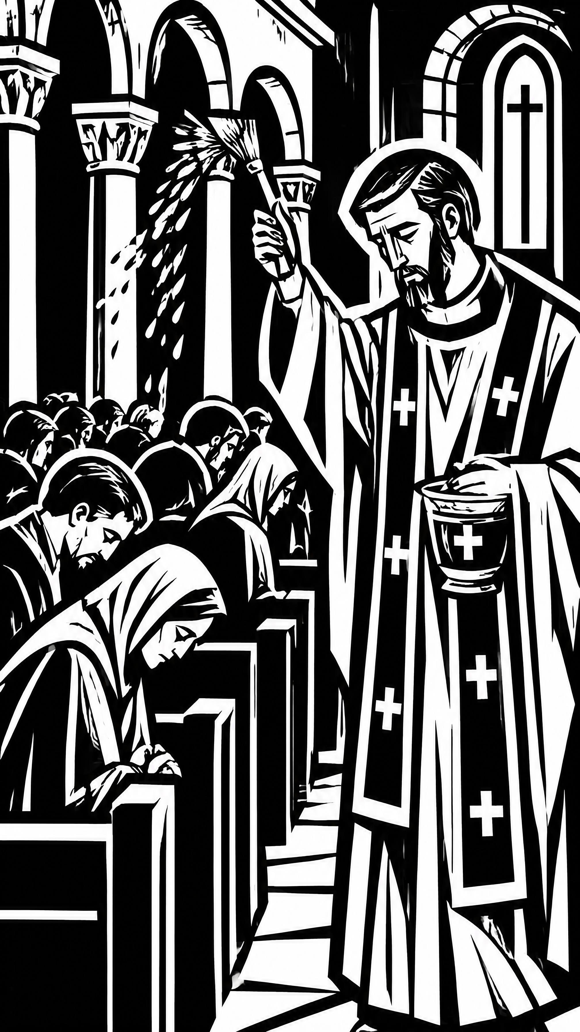 Style: High-contrast monochromatic woodcut or linocut