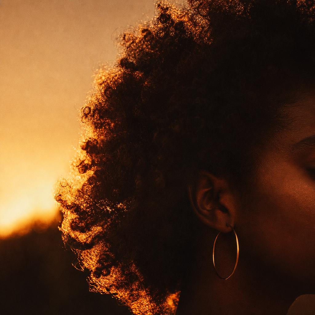 Extreme close-up profile portrait of a dark skinned Black woman