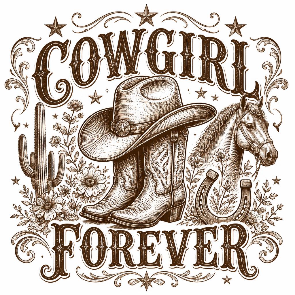 Cowgirl Forever PNG &mdash; Create a bold vintage Western design featuring the words &ldquo;COWGIRL&hellip;