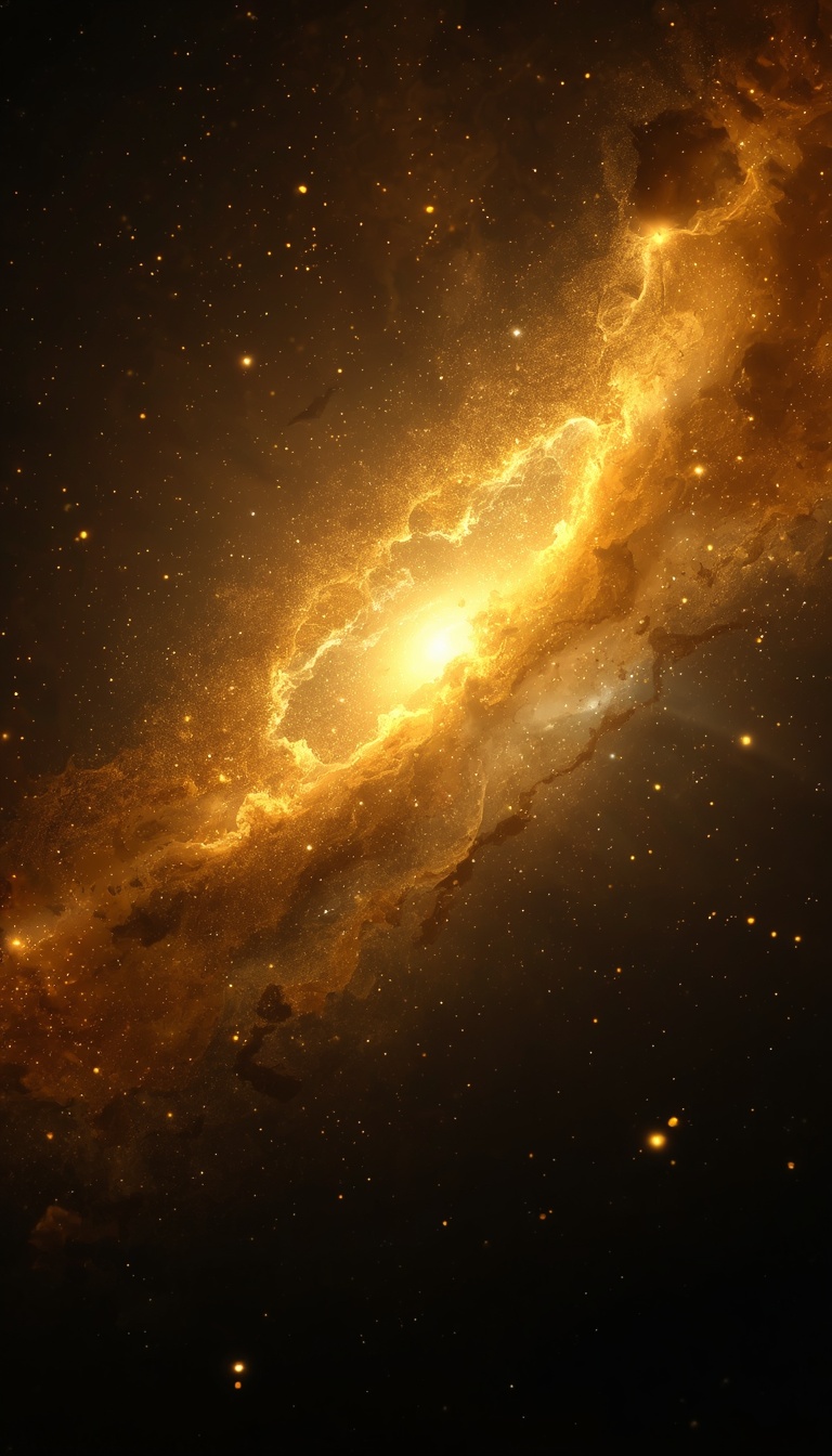 Golden cosmic nebula in deep space
