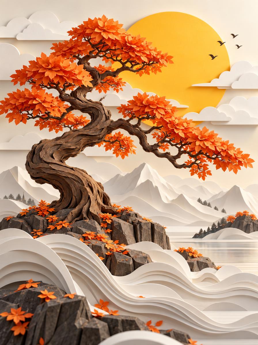 A beautiful 3D paper cut art style illustration of a twisting