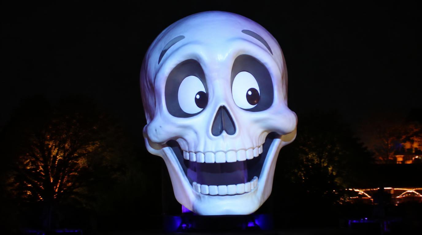 Create a photo realistic rendering of a large White Skull with a animated face&hellip;