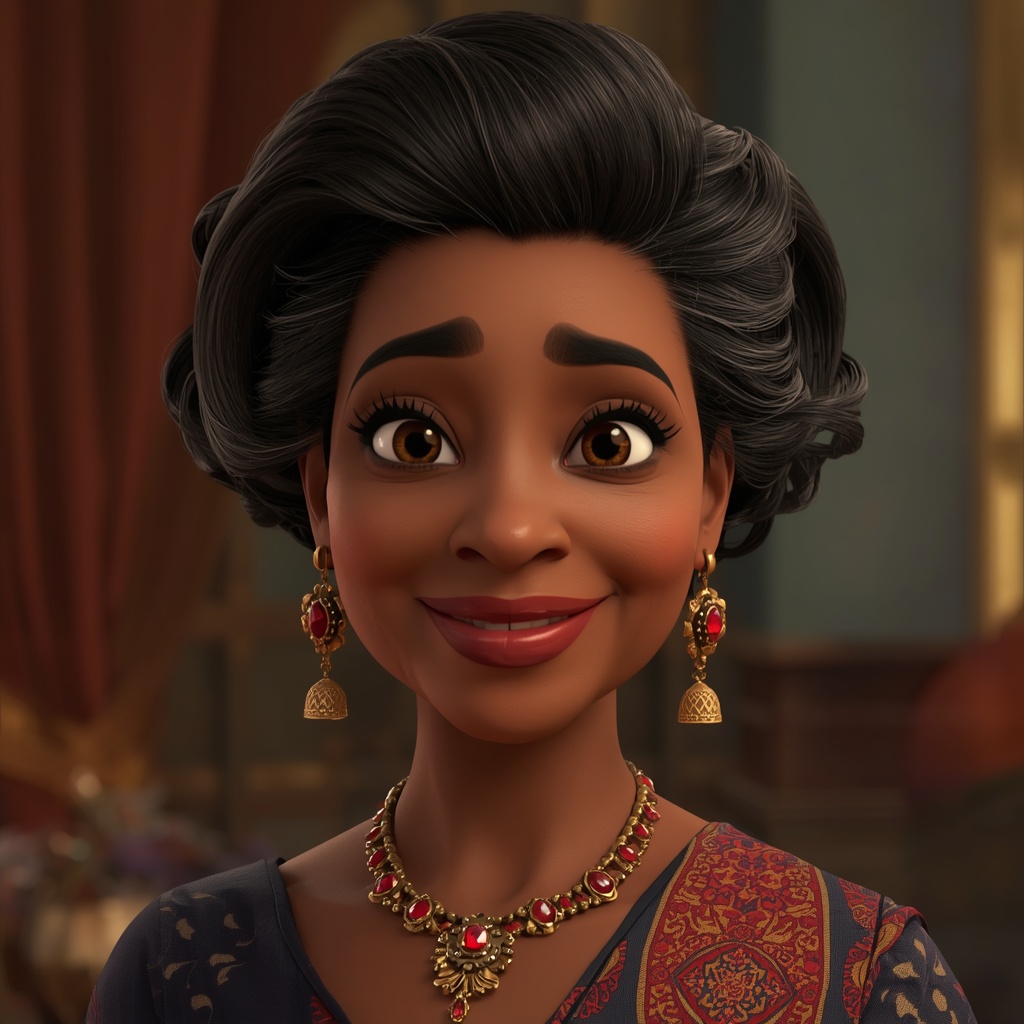 A dignified Nigerian woman in her late 50s named Mrs