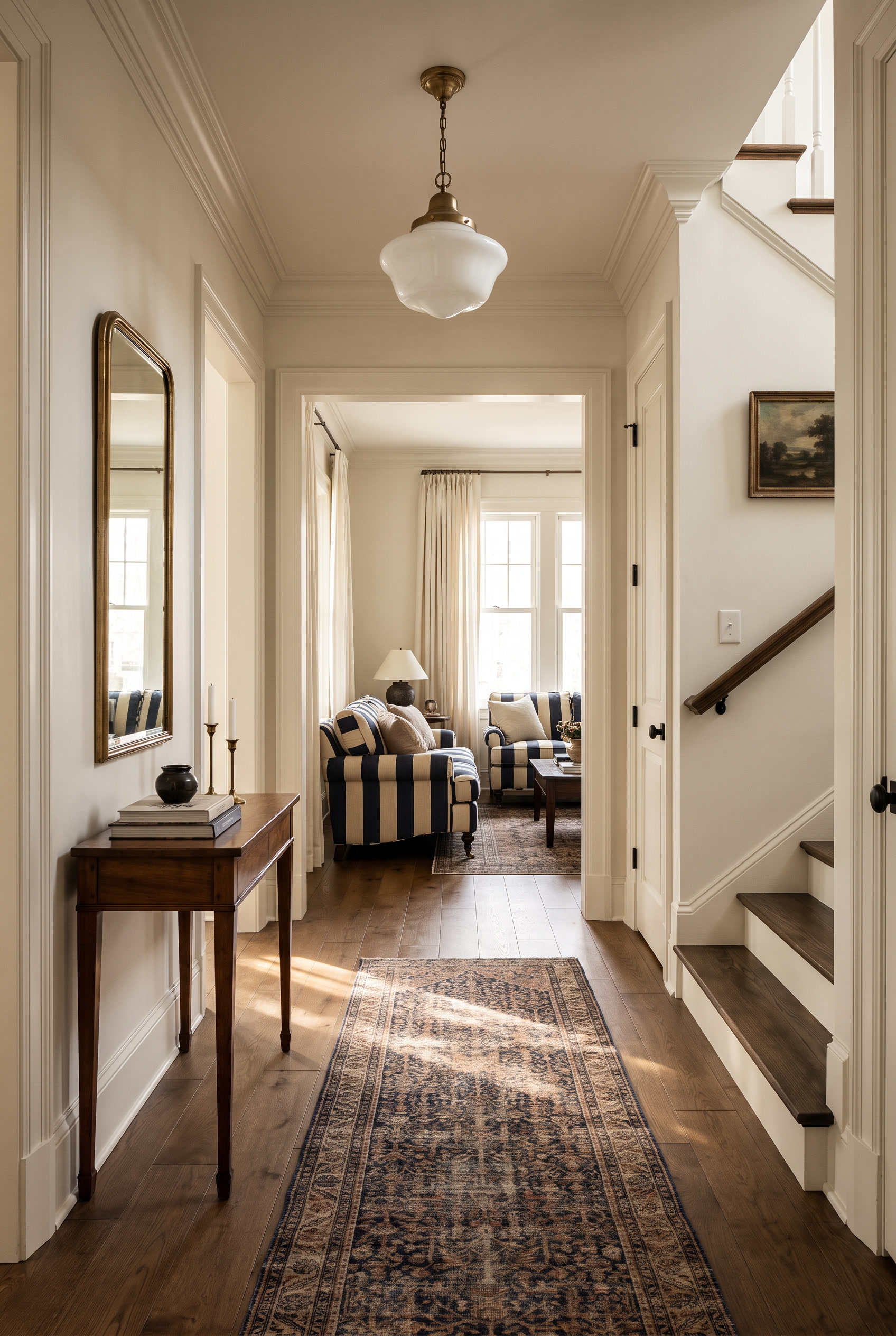 Editorial architectural photograph looking into the entry hall of a sophisticated traditional home with&hellip;