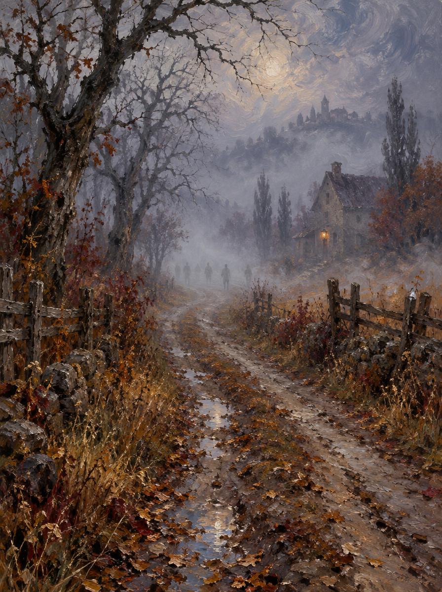 Vertical 2:3 atmospheric impressionist oil painting