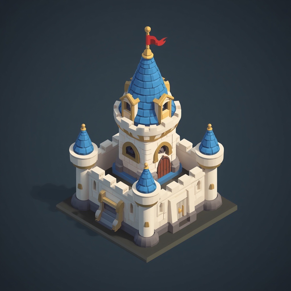 3D stylized asset of a single stylized low-poly fantasy castle keep