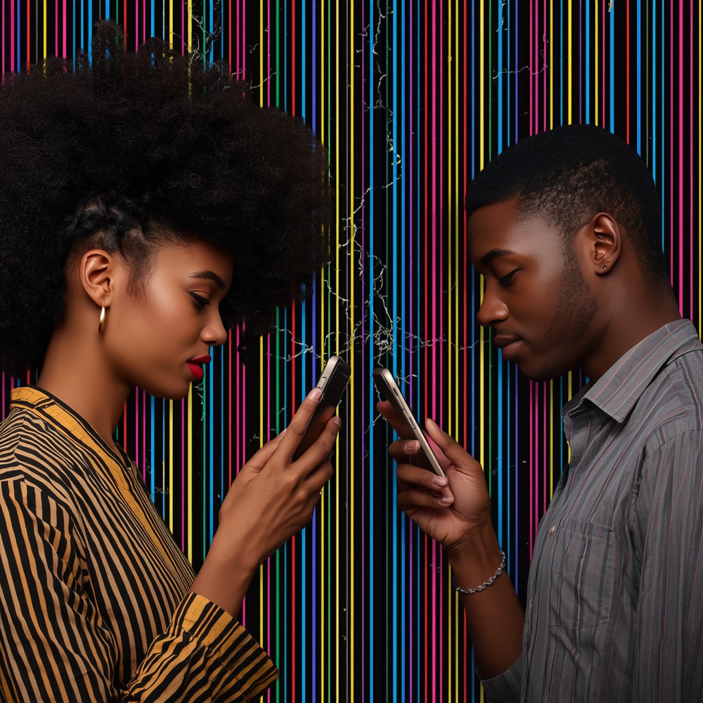 A unique colorful cellphone static and lines bars and electricity