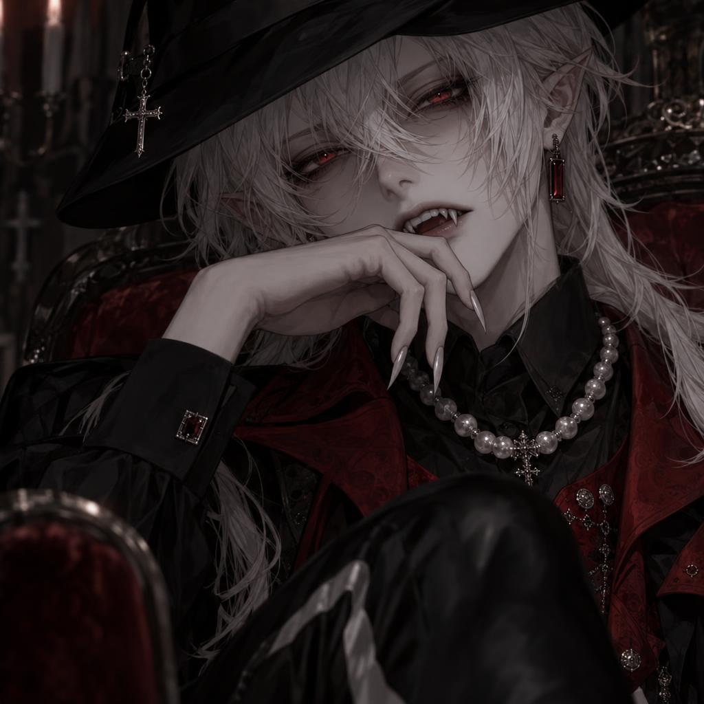 One character wearing a sleek black french-cuff dress shirt