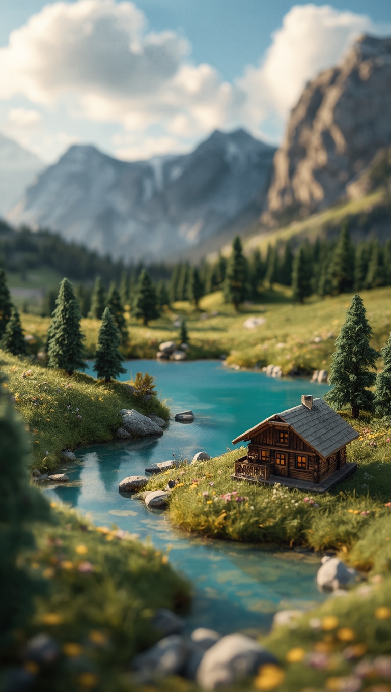 Create an enchanting handcrafted Alpine world inspired by the Swiss Alps