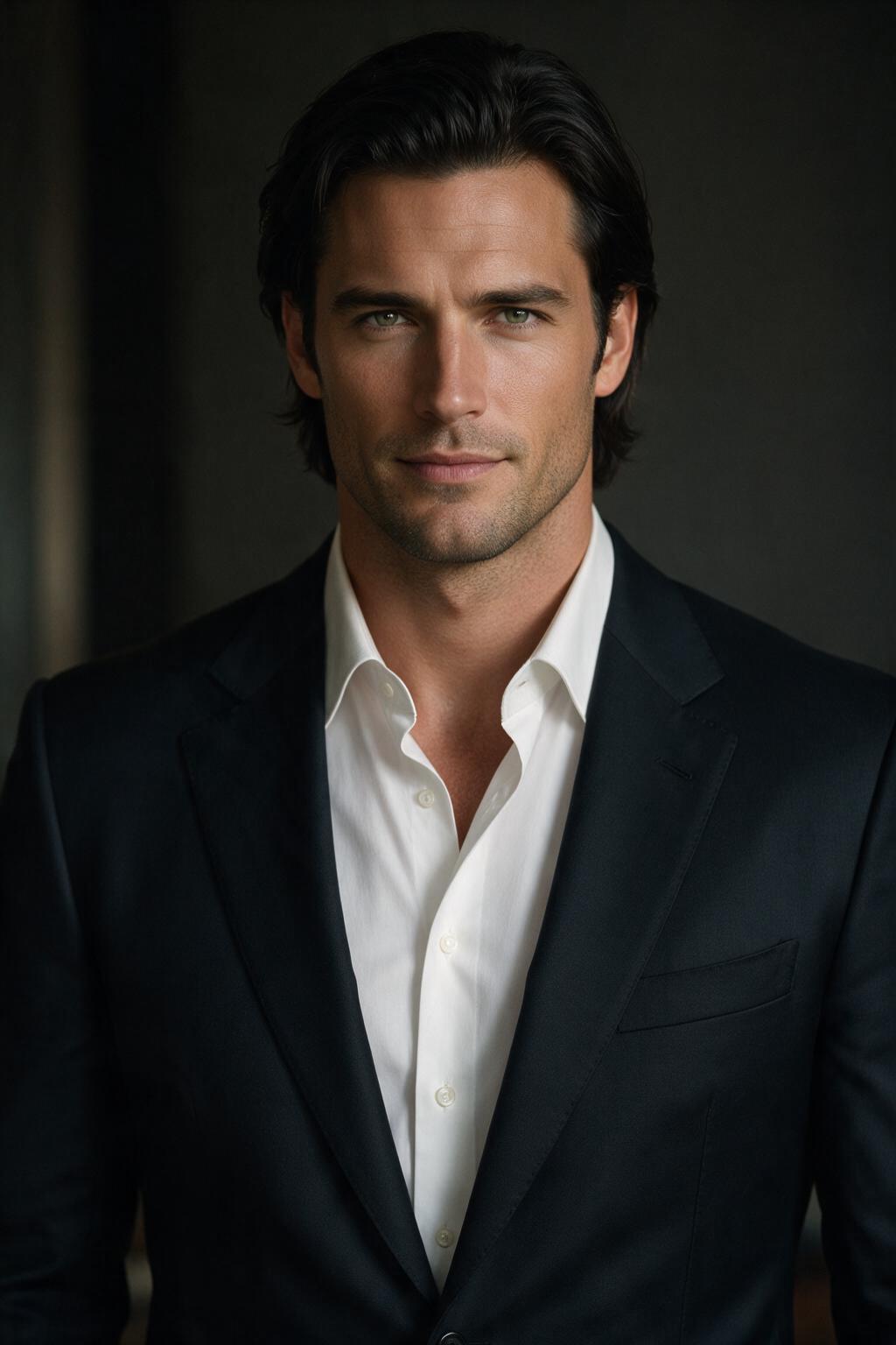 Photorealistic cinematic portrait of an exceptionally attractive 36-year-old man