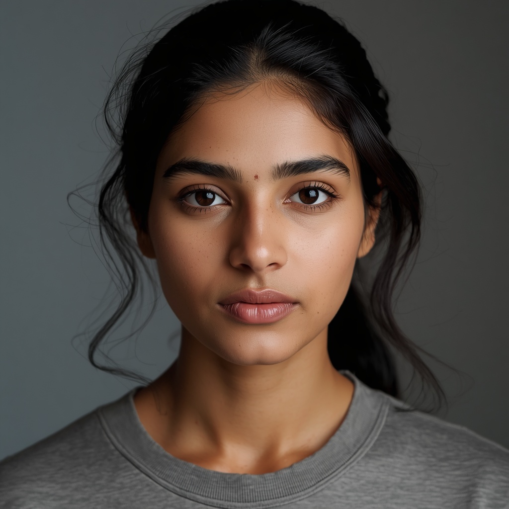 A raw 35mm photograph of a 22-year-old stylish Indian woman