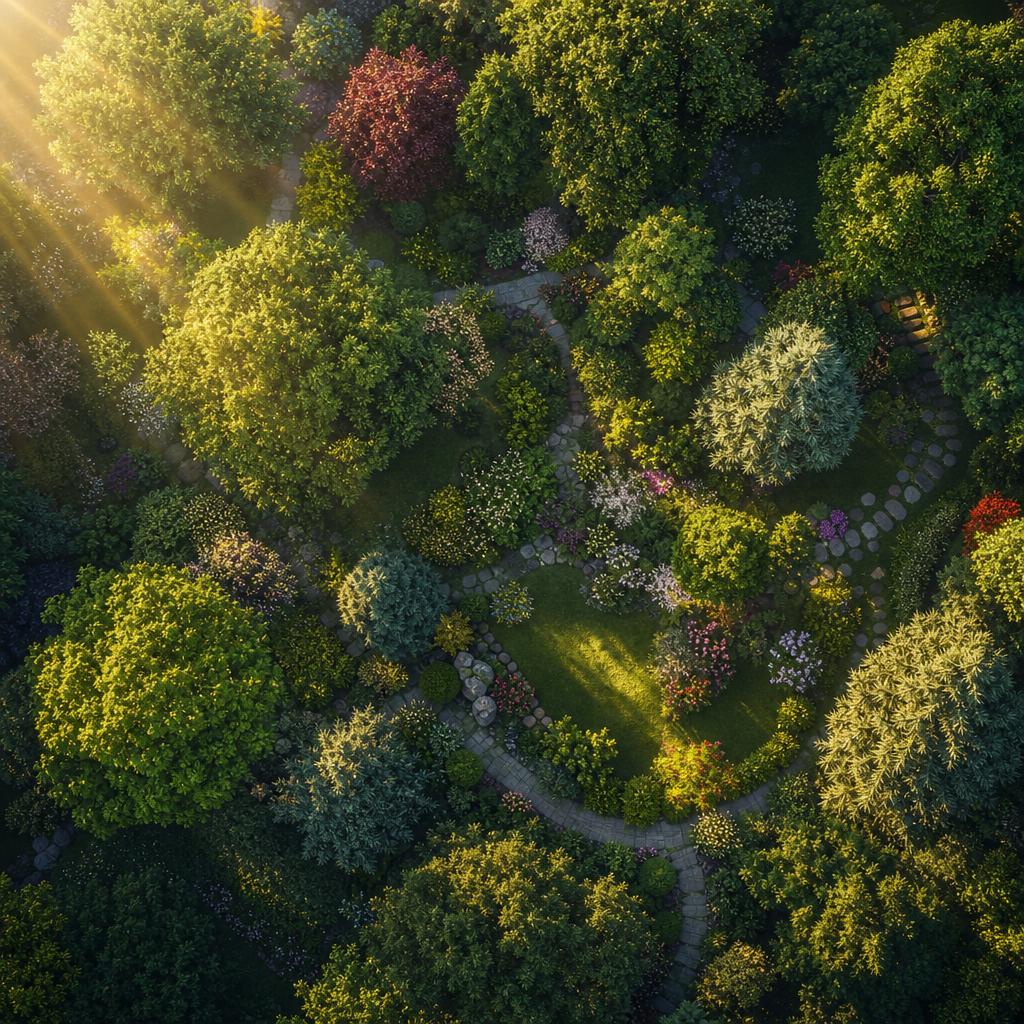 Create an illustration: a top‑down view of a garden