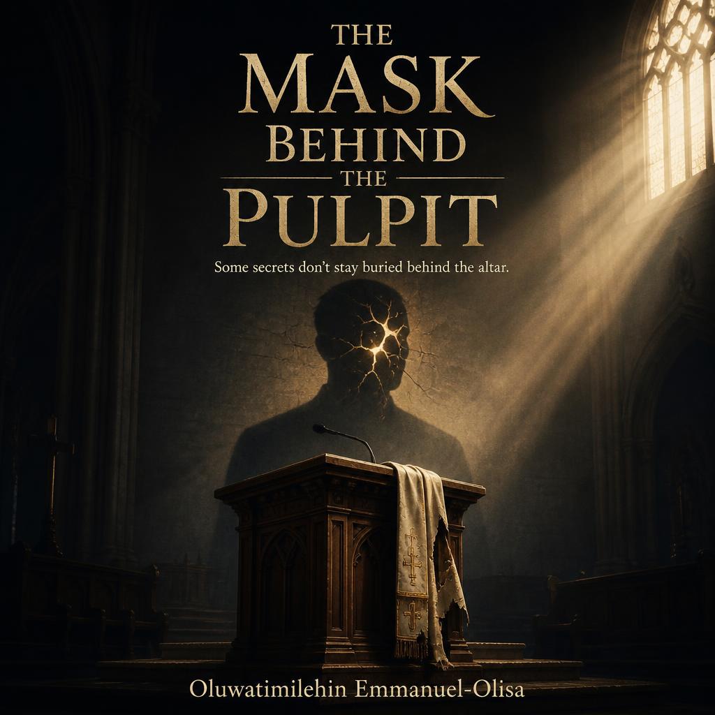 Solitary pulpit stands center-frame in a dim