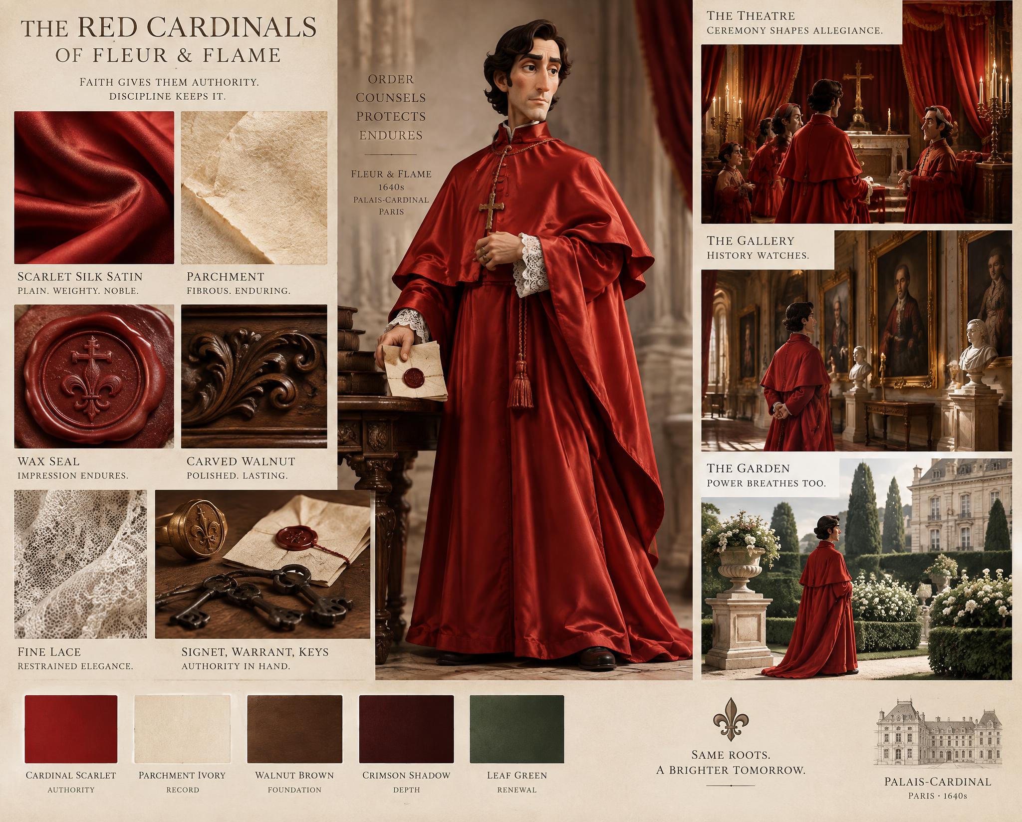 📜 A luxurious art-direction moodboard for the Red Cardinals of Fleur & Flame