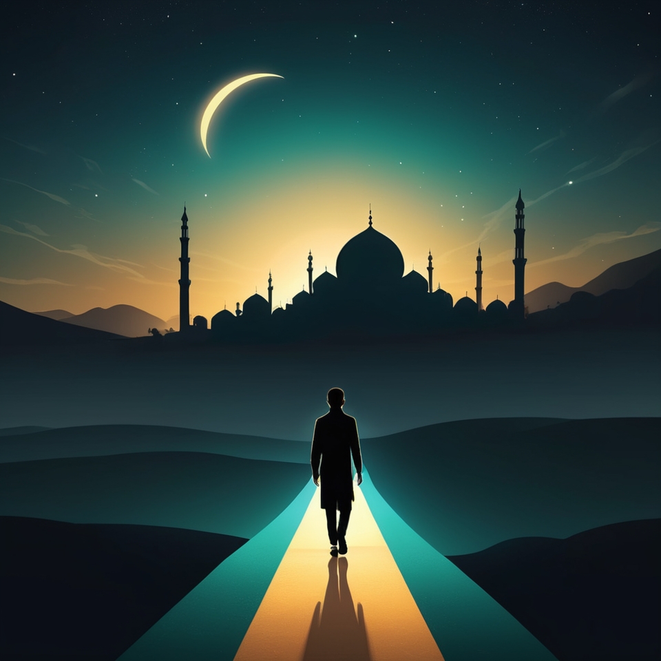 A minimal flat vector art illustration of a young man walking down a long&hellip;