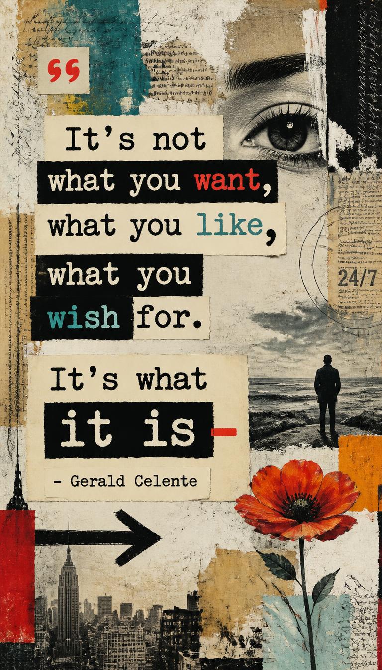 Arty multimedia collage poster with the following text content: "It's not what you want