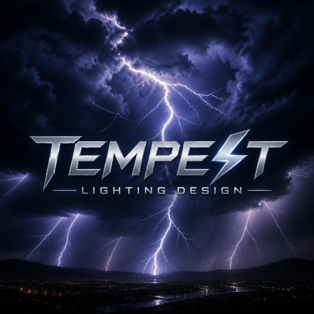 A Lighting Storm picture and have the words Tempest Lighting Design as a logo