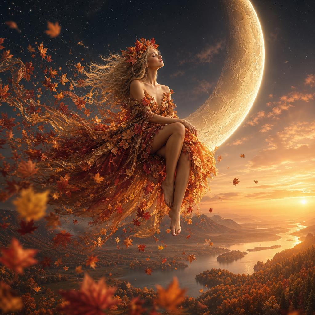 A breathtaking surreal photorealistic autumn fantasy portrait of an elegant Scandinavian woman sitting gracefully&hellip;
