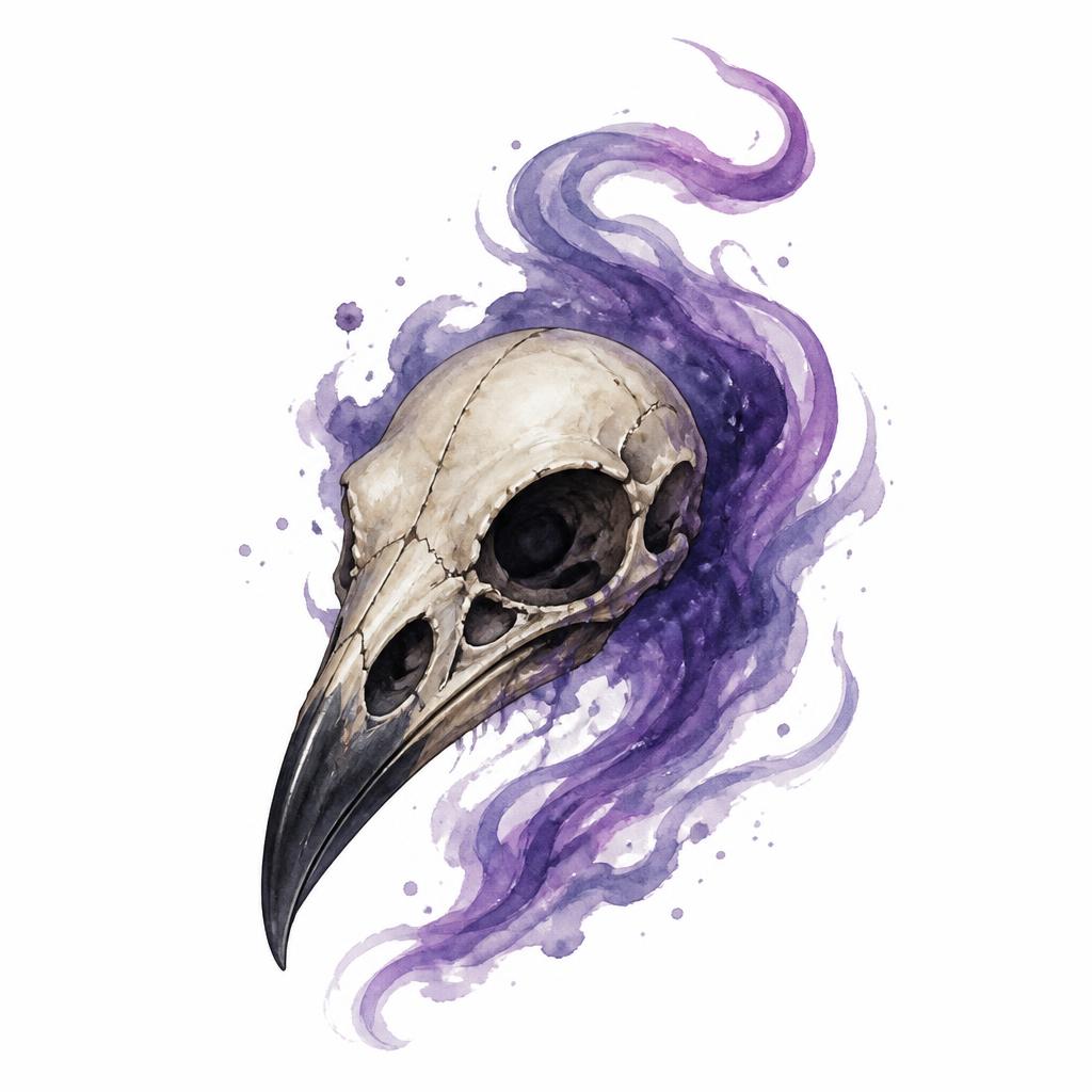 DND A crow's skull with a magical trail