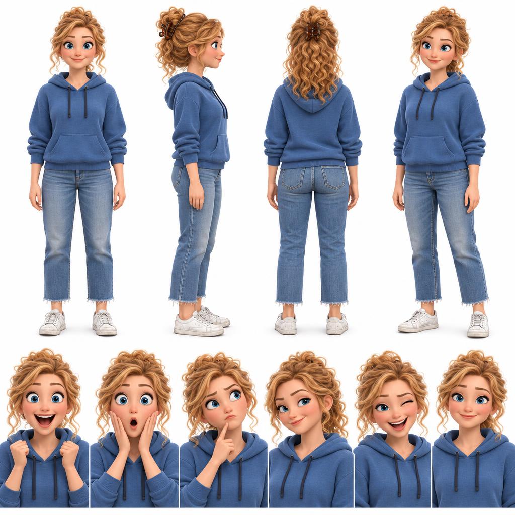 Character design sheet of 35 years old adult women animated character