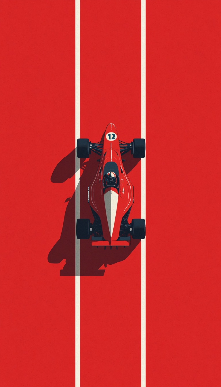 Minimalist top-down aerial view graphic vector illustration of a classic red and white Formula&hellip;