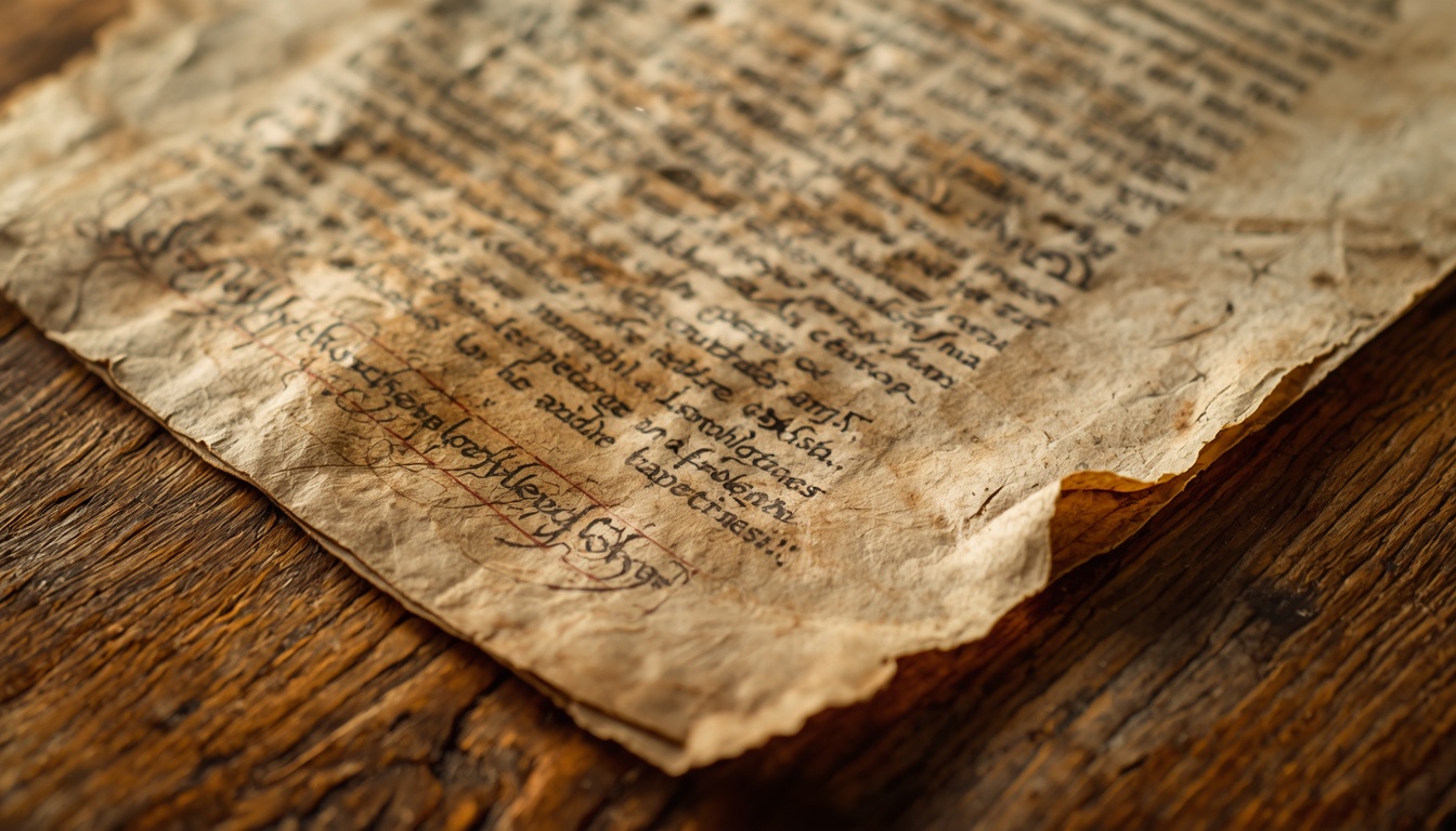 Leonardo AI Prompt: Ultra-realistic macro photograph of a fragile ancient parchment manuscript resting on&hellip;