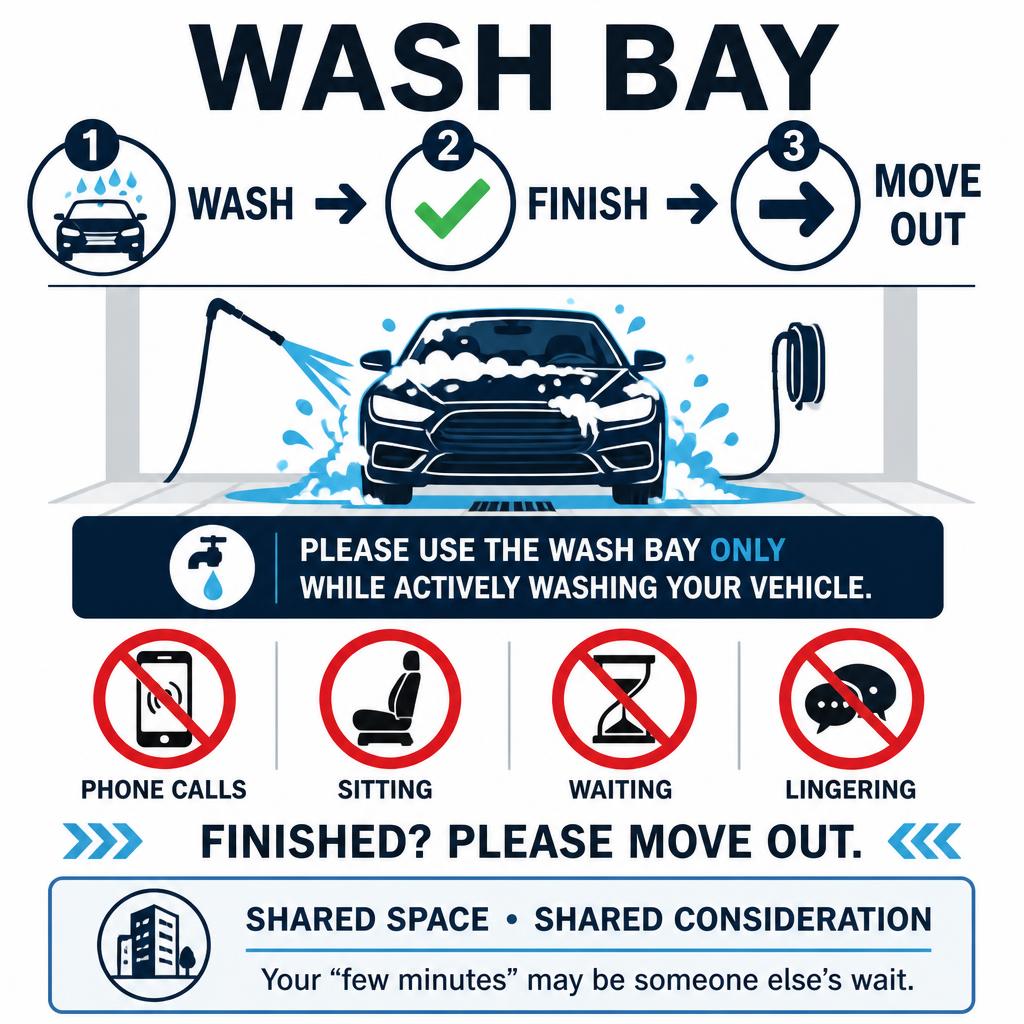 Create a professional condominium management notice poster about proper use of a CAR WASH&hellip;