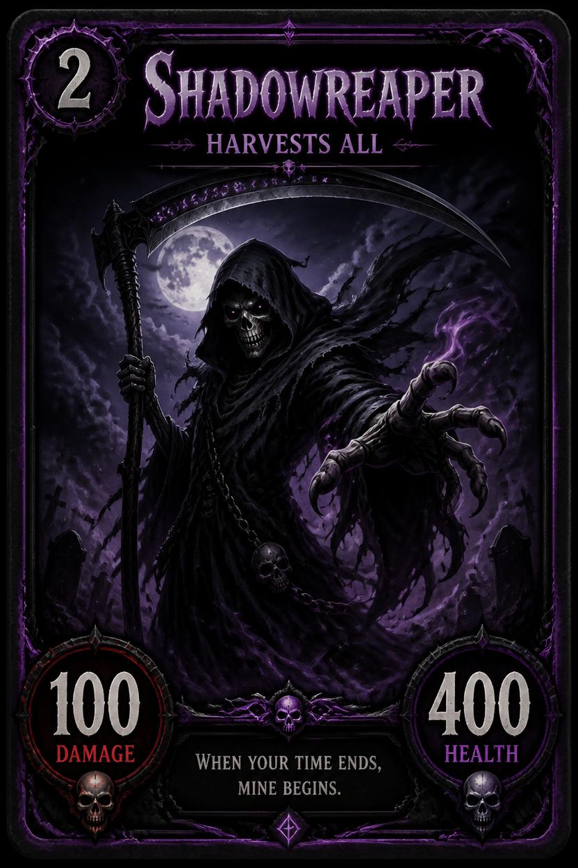 Grim reaper holloween card number 2 100 damage and 400 health and a cool&hellip;