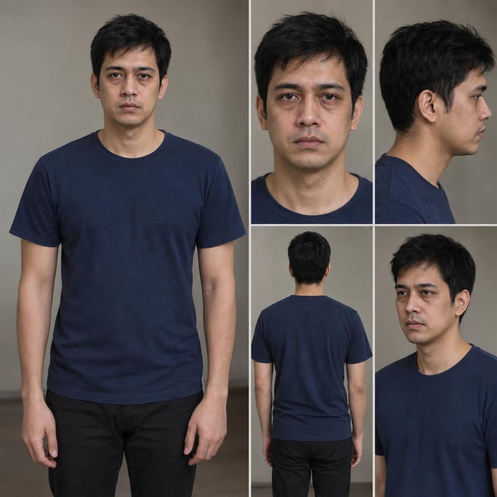 A realistic cinematic character reference portrait of the exact same fictional male character who&hellip;