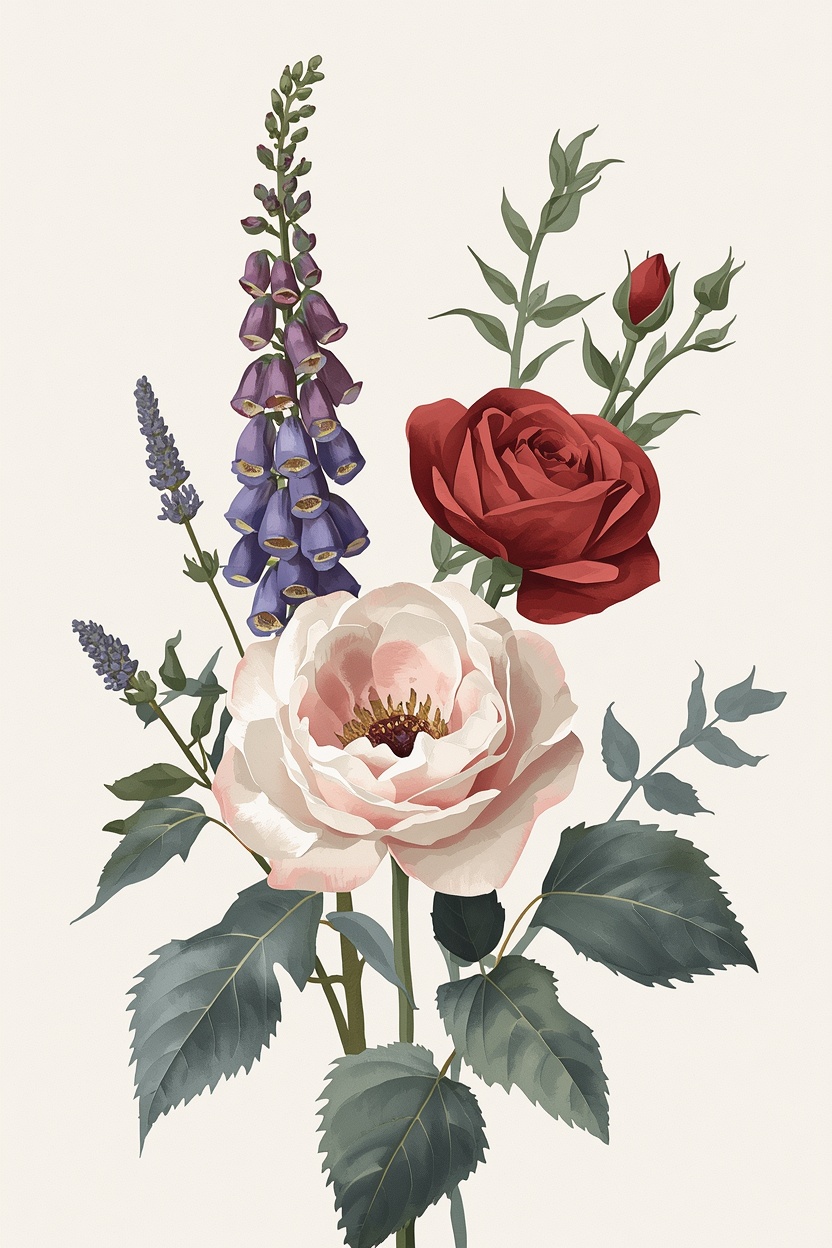 Modern botanical art print for printing