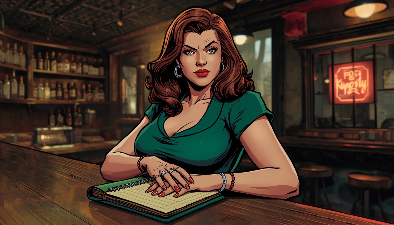 Stylized comic-book video game loading-screen key art