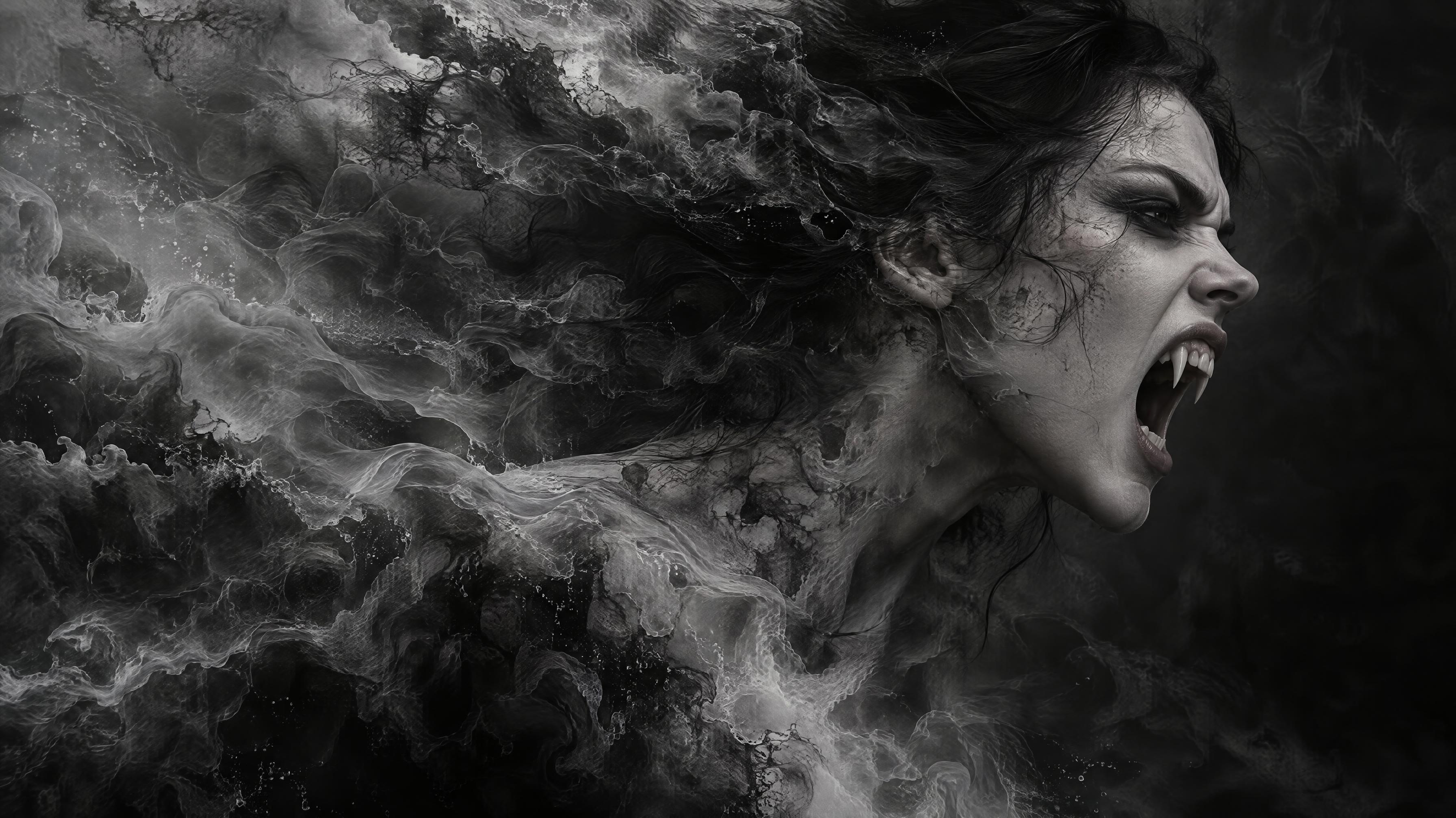 Dramatic and artistic digital image featuring a side profile of a woman with light&hellip;