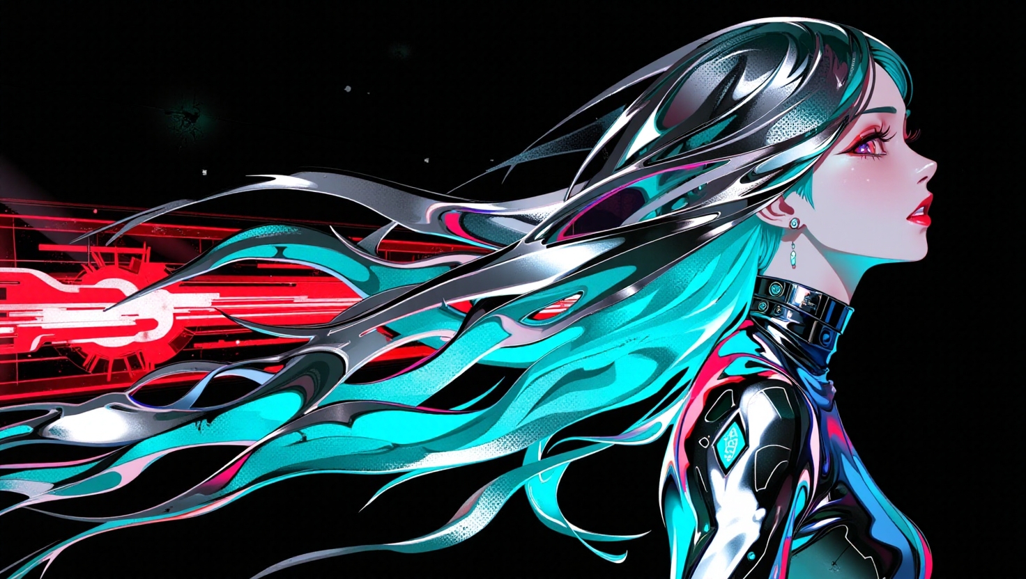 2d anime style shiny digital painting cyberpunk album cover